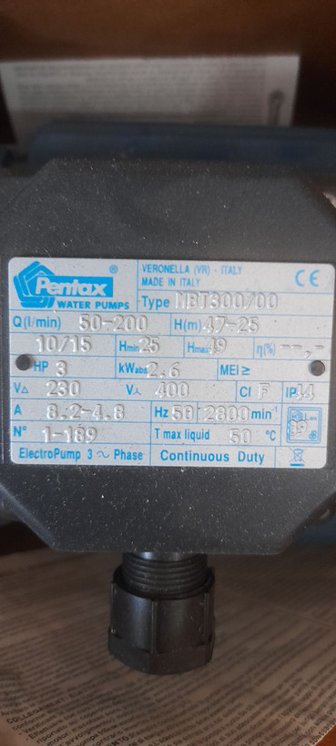 پمپ سه اسب دو پروانه pentax ایتالیا مدل MBT 300-00